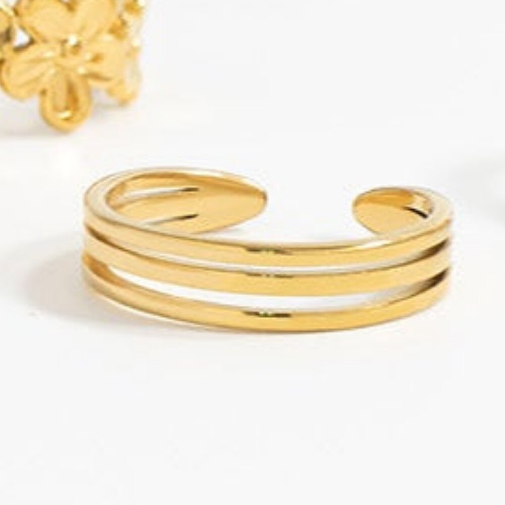 Triple Band Gold Toe Ring | 18K Gold PVD Adjustable Waterproof - Summer Fave